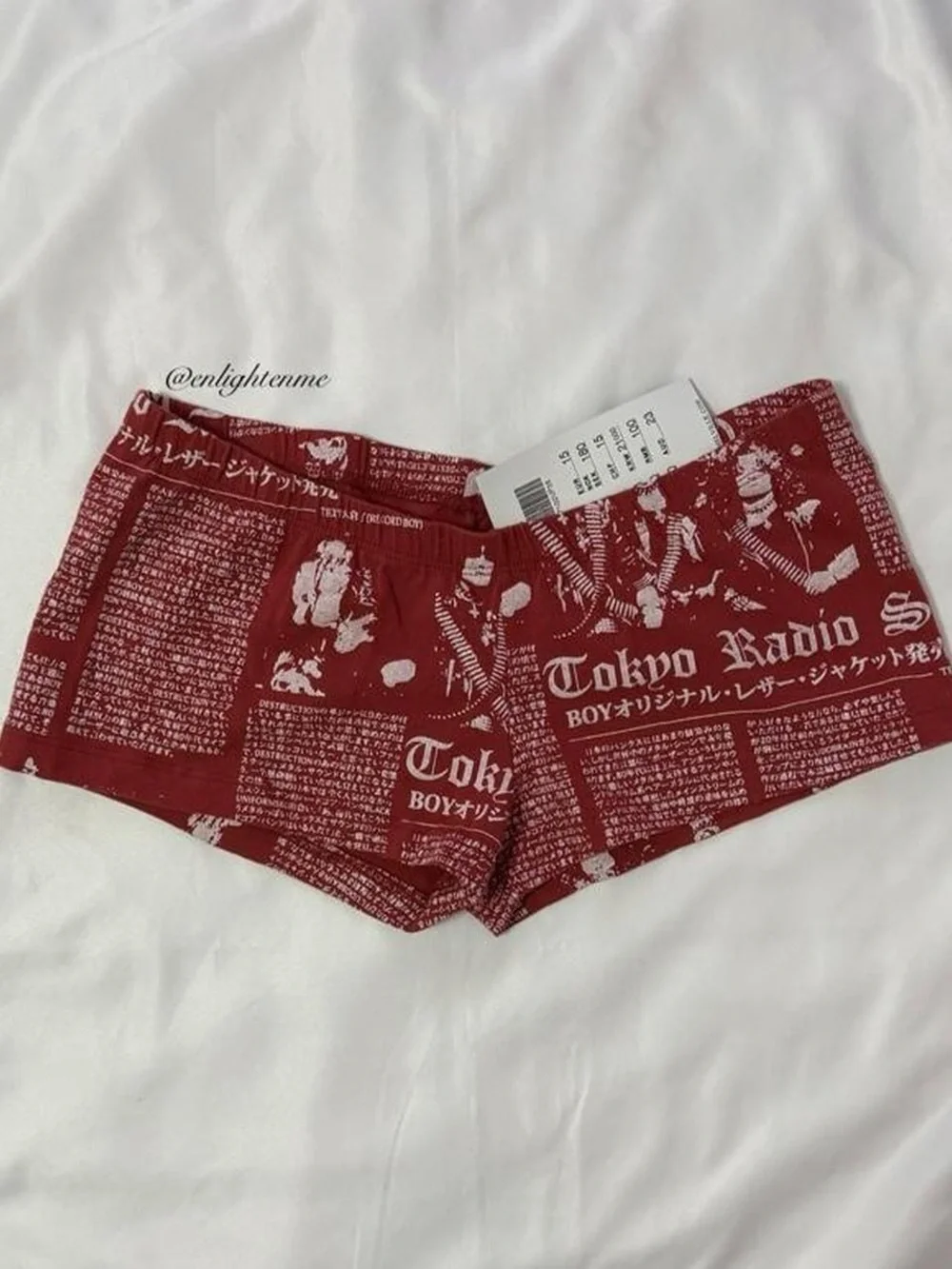 Brandy Melville red newspaper print Tokyo Radio Silence boxer boy shorts